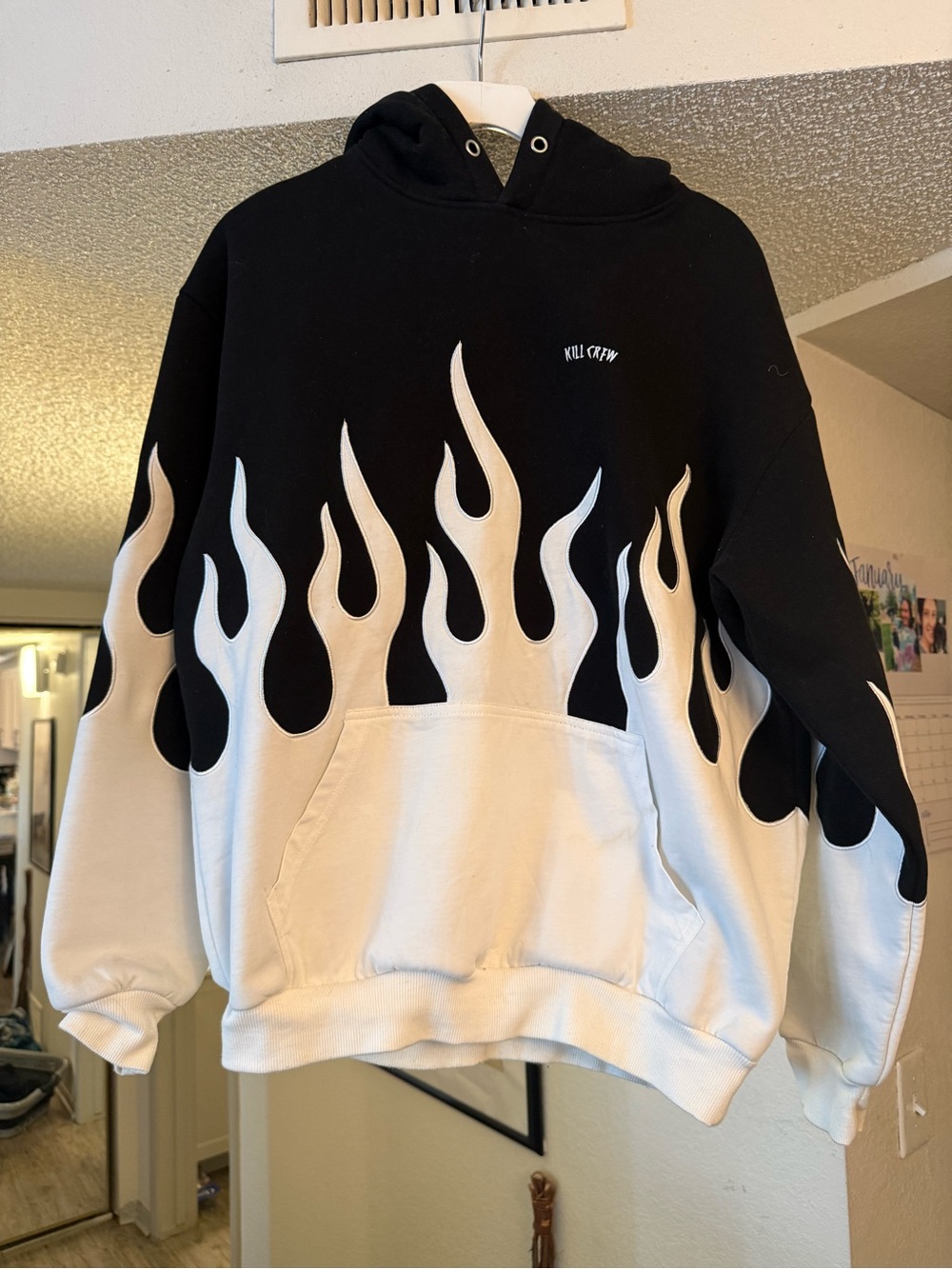 Black Kill Crew hoodie with white flame detailing